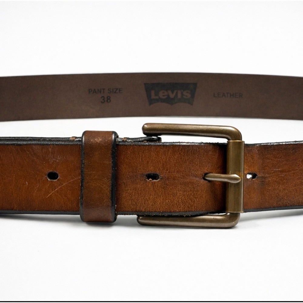 Levis Brown Leather Belt Mens Size 36 Brass Buckle 1.5" Width Casual Classic‎